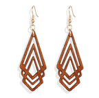 Geometric Round Wooden Color Block Earrings for Women