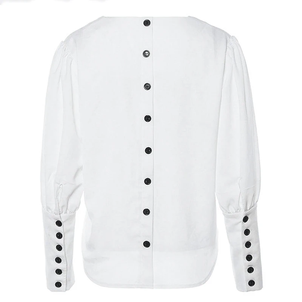 V-udskæring løs skjorte med lanterneærmer og knapper