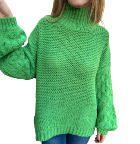 Efterår/vinter sweater med høj hals og lanterneærmer