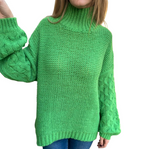 Efterår/vinter sweater med høj hals og lanterneærmer