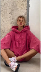 Women's Casual Distressed Print Hoodie