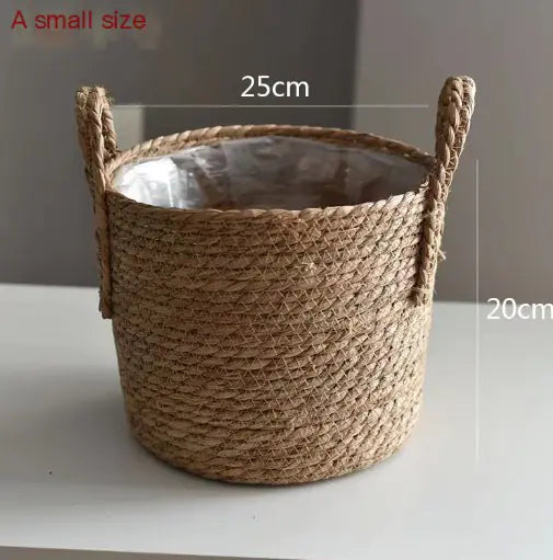 Handwoven Nordic Straw Basket Planter for Home Decor