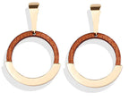 Geometric Round Wooden Color Block Earrings for Women