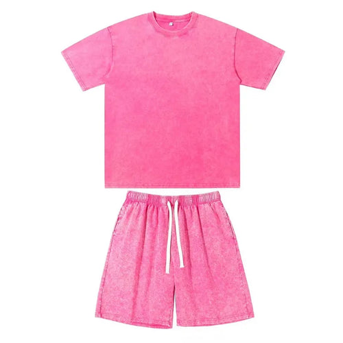 Acid Washed Round Neck T-Shirt Set