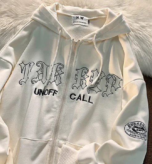 Lettered Hooded Sweater Cardigan for Couples