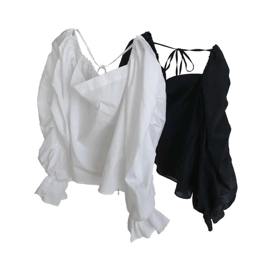 Retro French Puff Sleeve Off-Shoulder Blouse Shirt