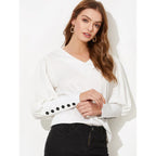 V-udskæring løs skjorte med lanterneærmer og knapper