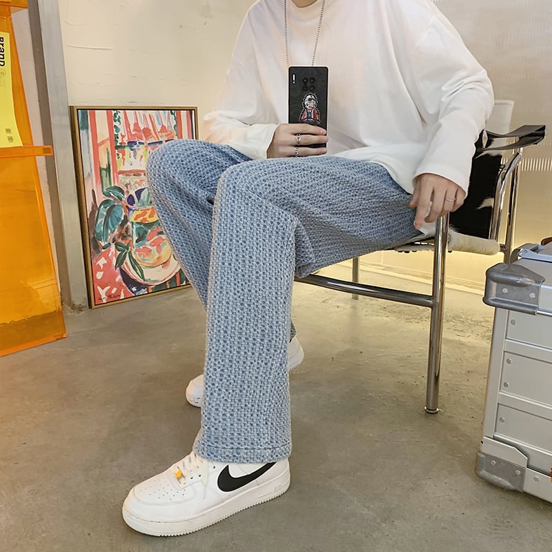 Herre Løse Ternet Jeans med Lige Ben