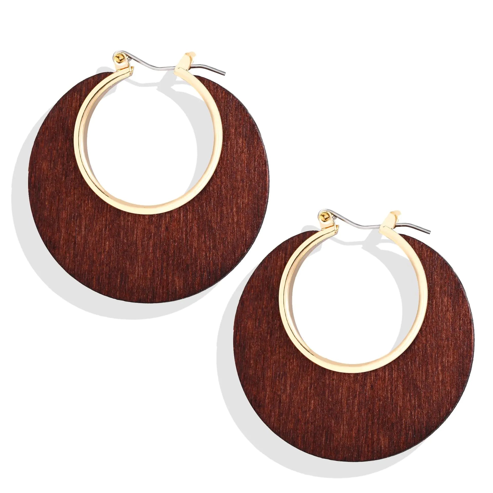 Geometric Round Wooden Color Block Earrings for Women