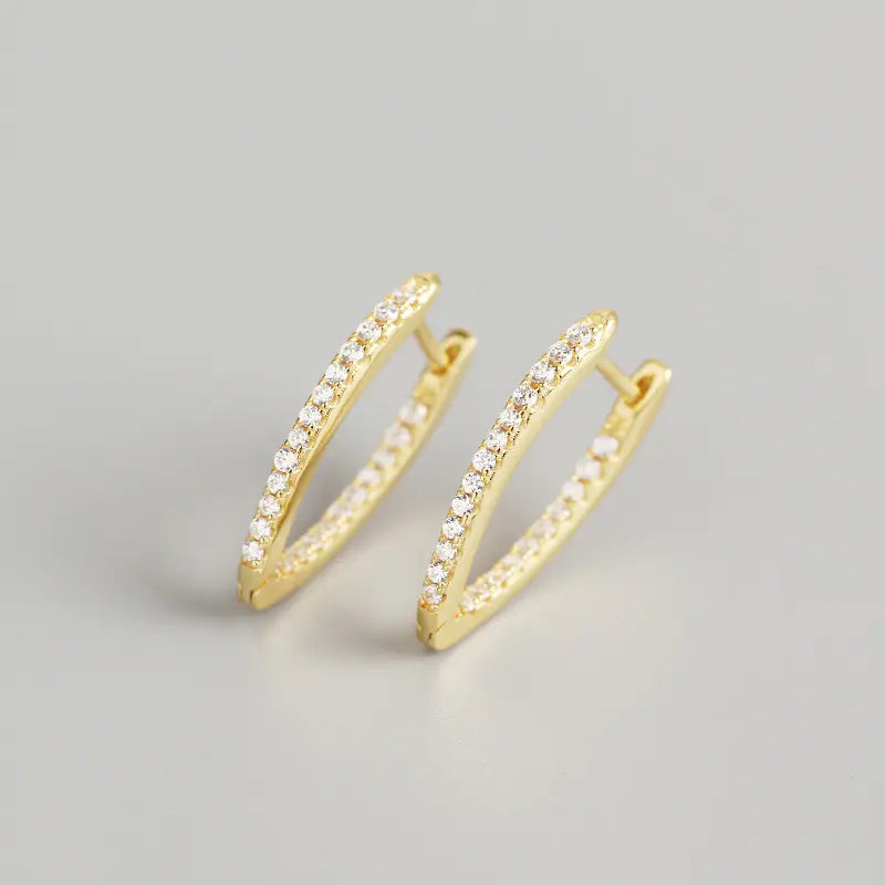 Geometric S925 Silver Large Hoop Earrings with Diamonds