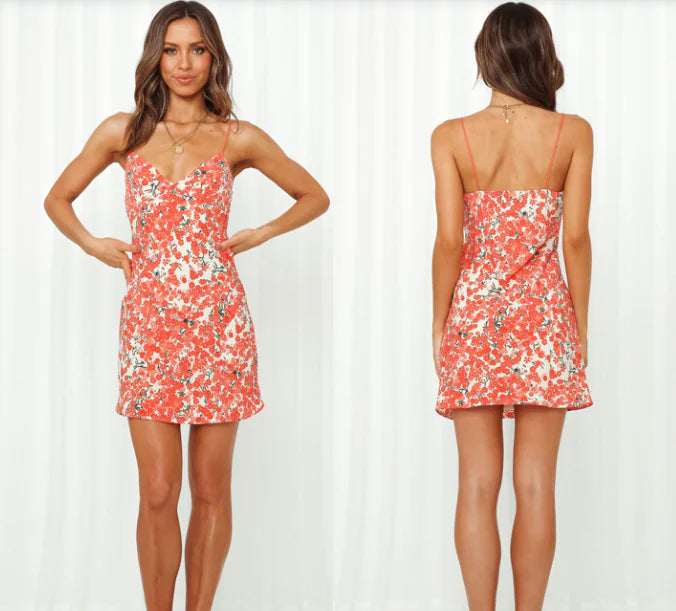 Stilfuld Dame Print Stropløs Rygløs Kjole