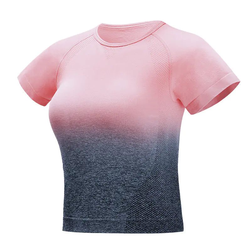 Seamless Gradient Crop Short Sleeve Gym T-shirt