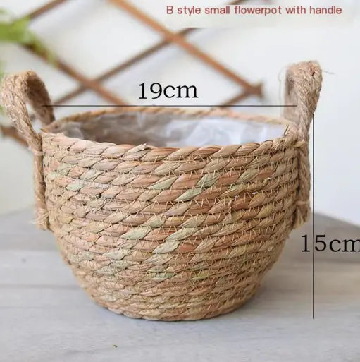 Handwoven Nordic Straw Basket Planter for Home Decor