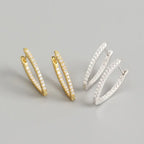 Geometric S925 Silver Large Hoop Earrings with Diamonds