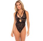 V-Neck Lace Panel Sheer Slimming Bodysuit