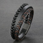 Natural Stone Lava Rock Leather Bracelet for Men