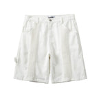 Pleated Panel Ribbon Denim Cargo Shorts