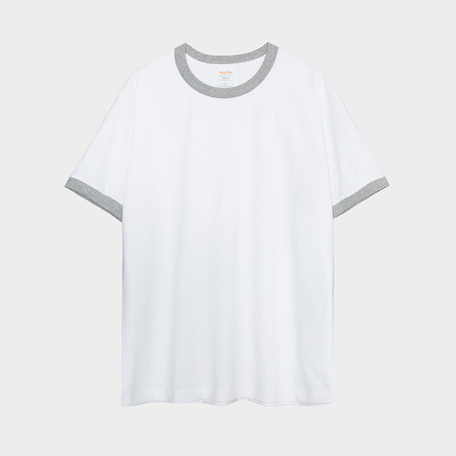 Cotton Japanese Style Basic T-Shirt with Vintage Patch