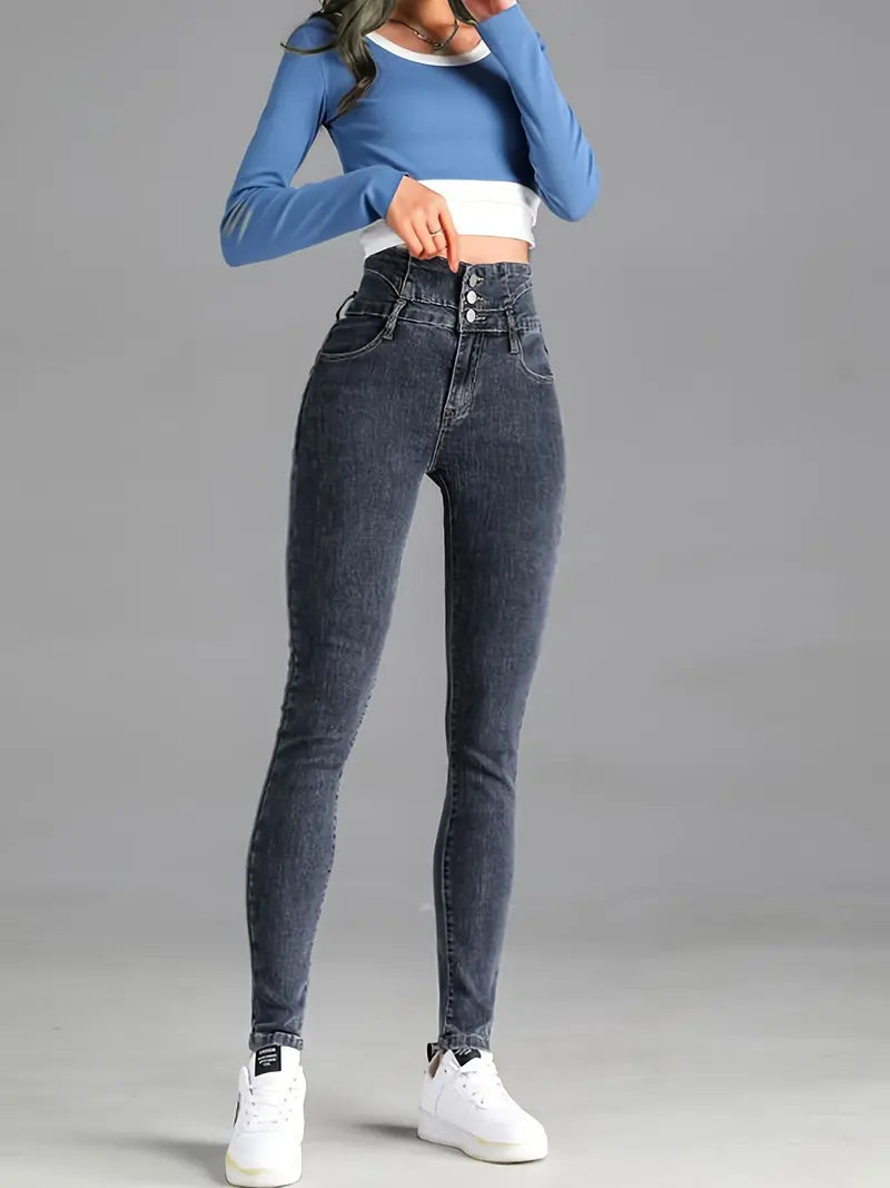 High Rise Skinny Jeans - Washed Grey Tight Fit