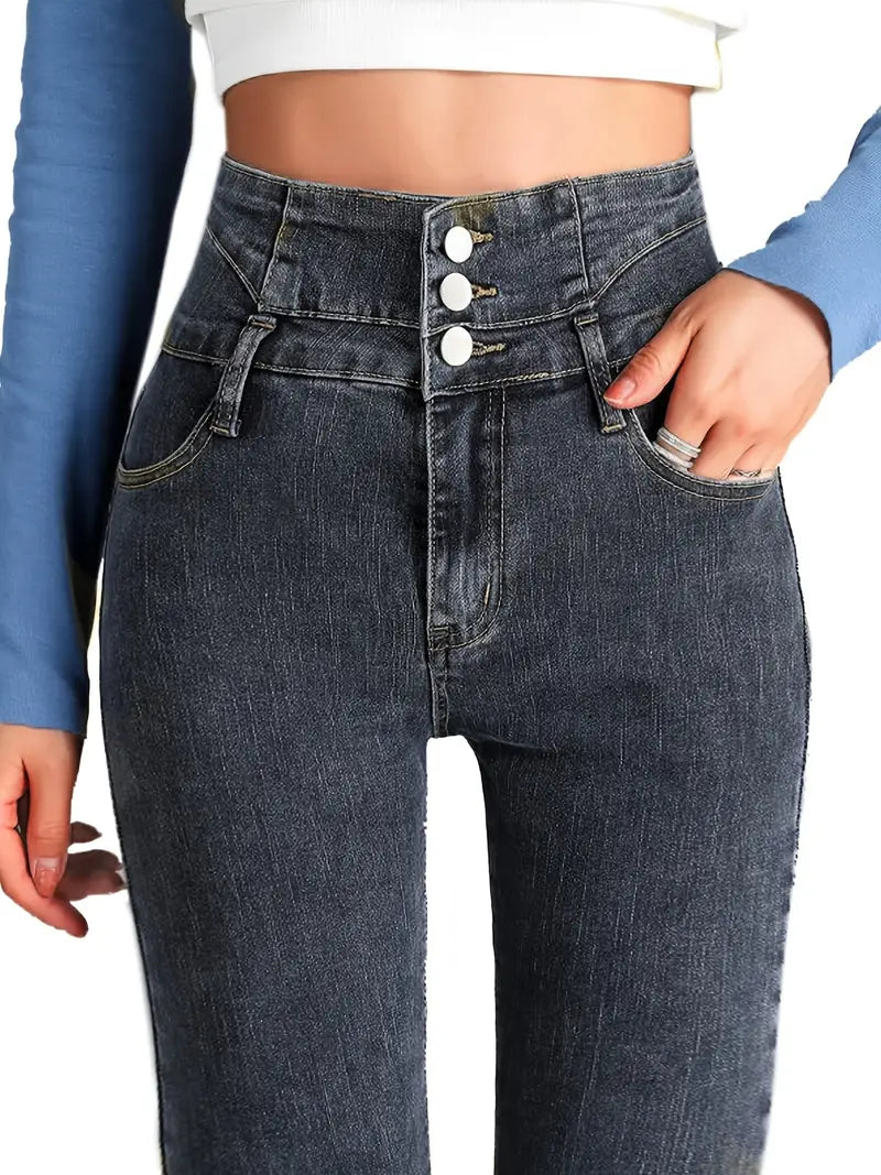 High Rise Skinny Jeans - Washed Grey Tight Fit