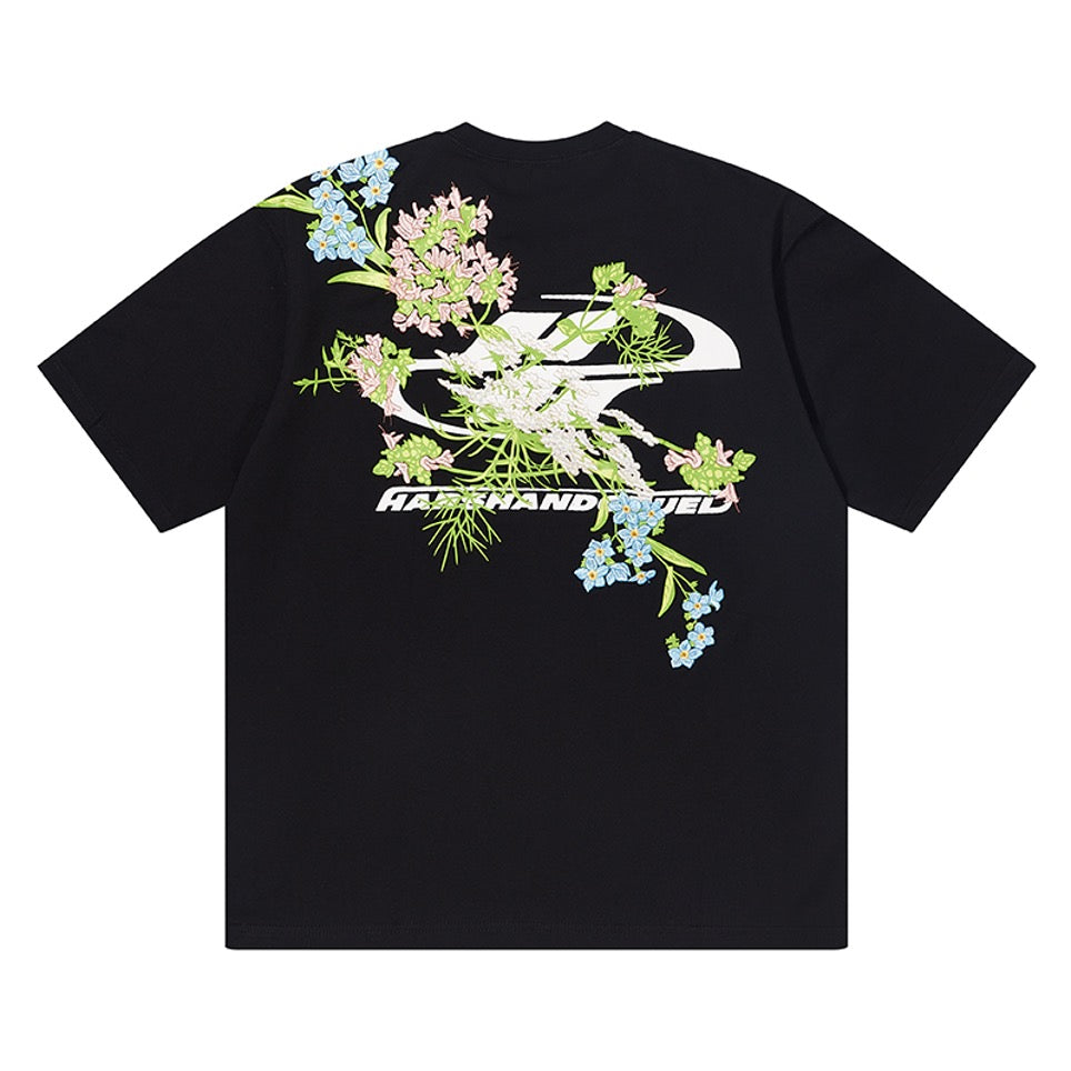 Kortærmet T-shirt med broderede blomster
