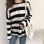 Hip-Hop Style Long Sleeve Striped T-Shirt for Women