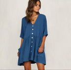 V-Neck Pocket Short Dress