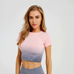 Seamless Gradient Crop Short Sleeve Gym T-shirt
