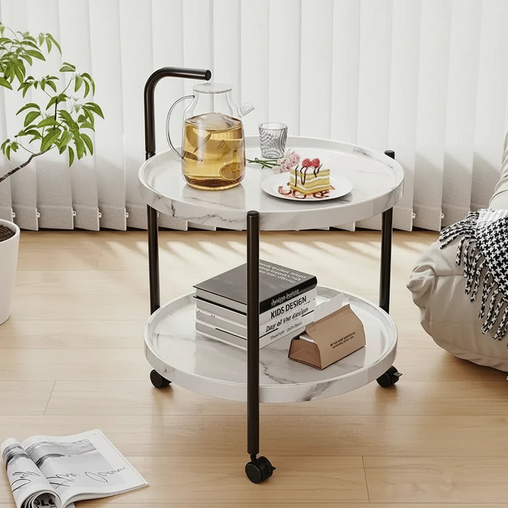 Mini Rolling Tea Table with Storage - Nordic Style