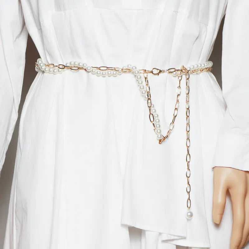 Multilayer Pearl Rhinestone Waist Chain for Women