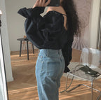 Retro French Puff Sleeve Off-Shoulder Blouse Shirt