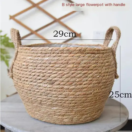 Handwoven Nordic Straw Basket Planter for Home Decor