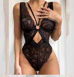 V-Neck Lace Panel Sheer Slimming Bodysuit