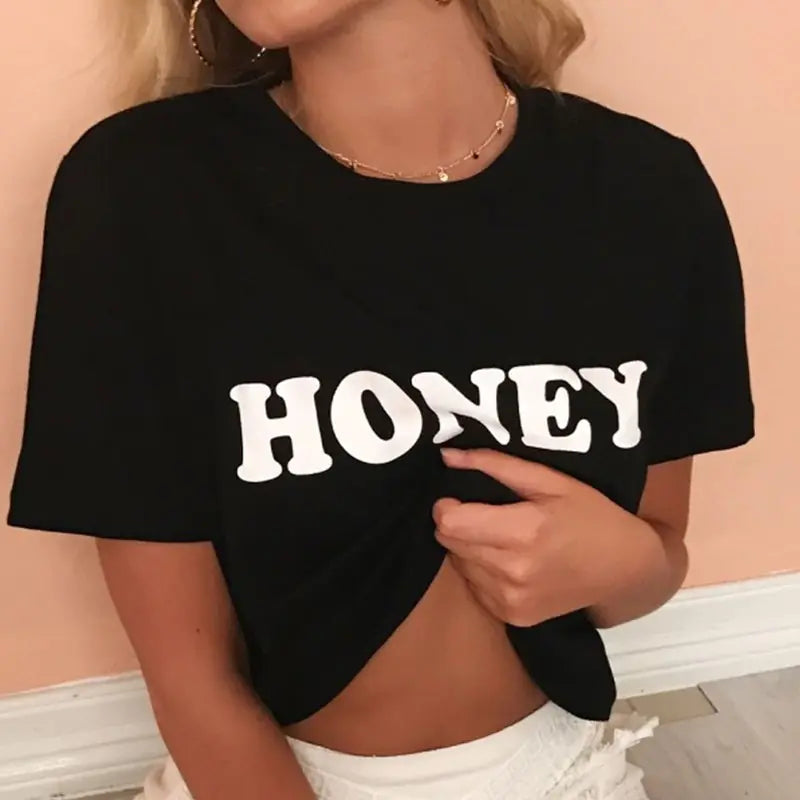 HONEY T-shirt med Grafisk Bogstavprint