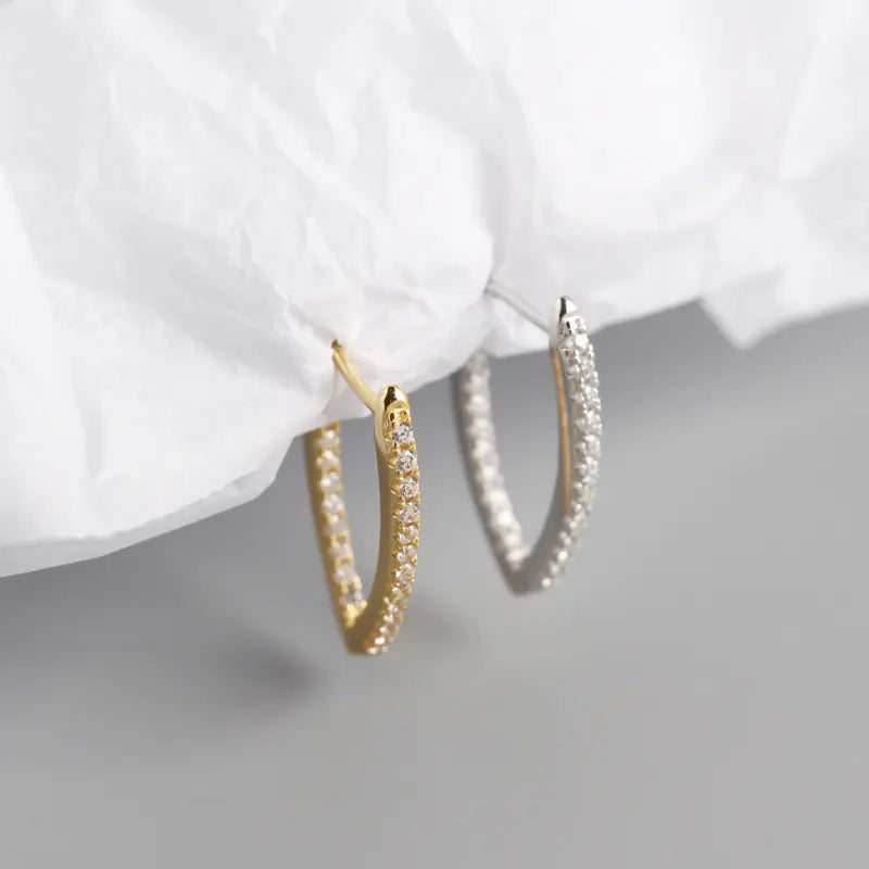 Geometric S925 Silver Large Hoop Earrings with Diamonds