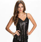 Shiny Sequin Sexy Tank Top with Spaghetti Straps