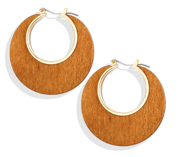 Geometric Round Wooden Color Block Earrings for Women