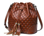 Vintage Leather Bucket Bag for Women - Versatile Design