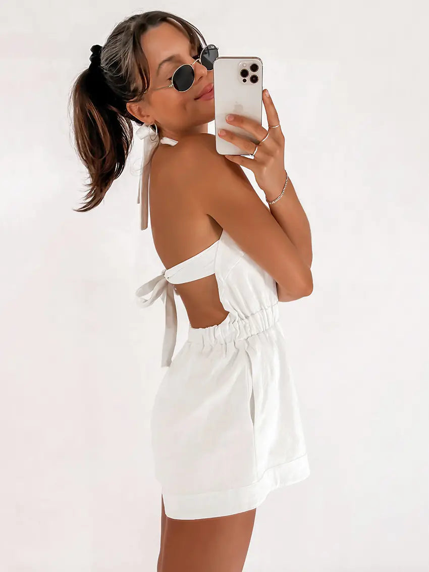 2023 Summer Backless Cotton Beach Jumpsuit for Women