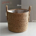 Handwoven Nordic Straw Basket Planter for Home Decor