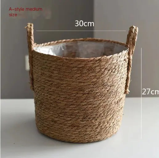 Handwoven Nordic Straw Basket Planter for Home Decor