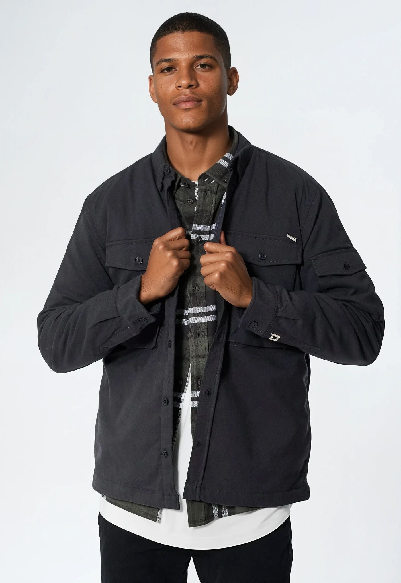 Humphrey Light Twill boxpocket quilt overshirt - Dark Grey