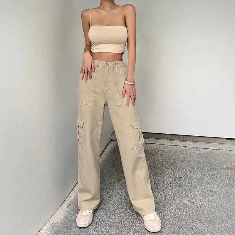 Wide Leg Cargo Pants for Women with Pockets