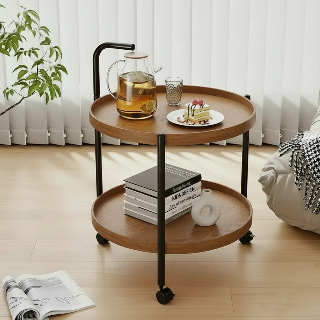 Mini Rolling Tea Table with Storage - Nordic Style
