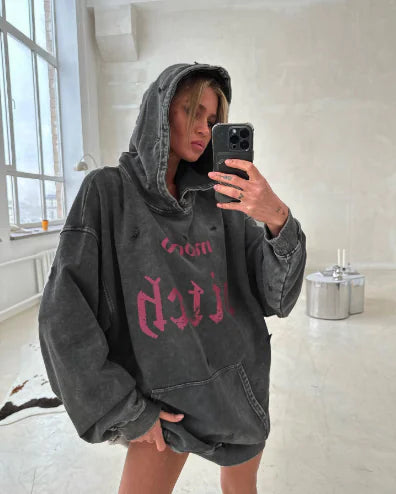 Women's Casual Distressed Print Hoodie