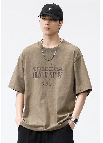 Retro Men's Flame Dice Printed Distressed T-shirt