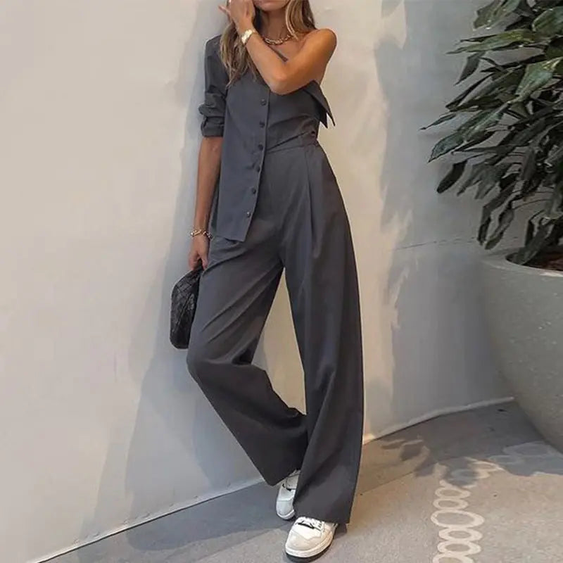 2022 Women's Fashion Set: Sexy Asymmetric Top & Pants