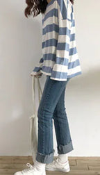 Hip-Hop Style Long Sleeve Striped T-Shirt for Women