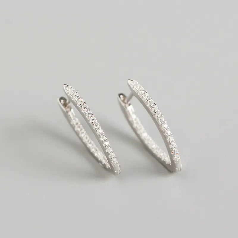 Geometric S925 Silver Large Hoop Earrings with Diamonds