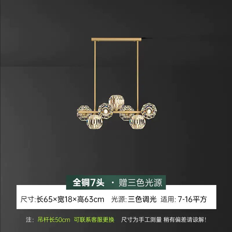 Modern Nordic Crystal Copper Dining Pendant Light